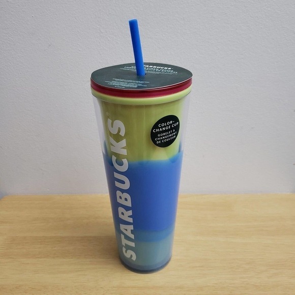 Starbucks 2023 Spring Straw Topper Blue Wave Color Changing Tumbler 24oz Cup - Picture 1 of 5
